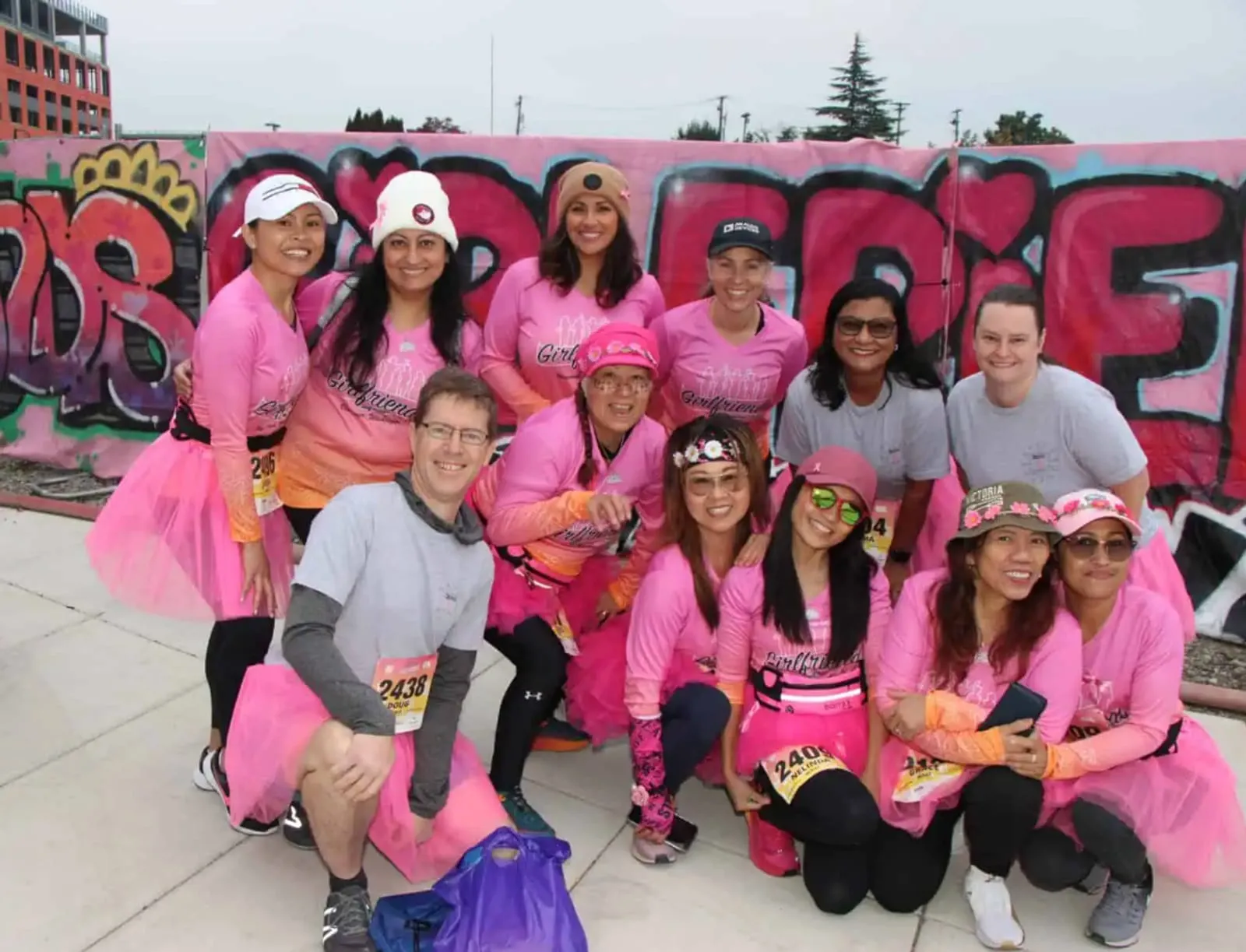 Participants in pink at the Girlfriends Run/Walk on the Vancouver waterfront